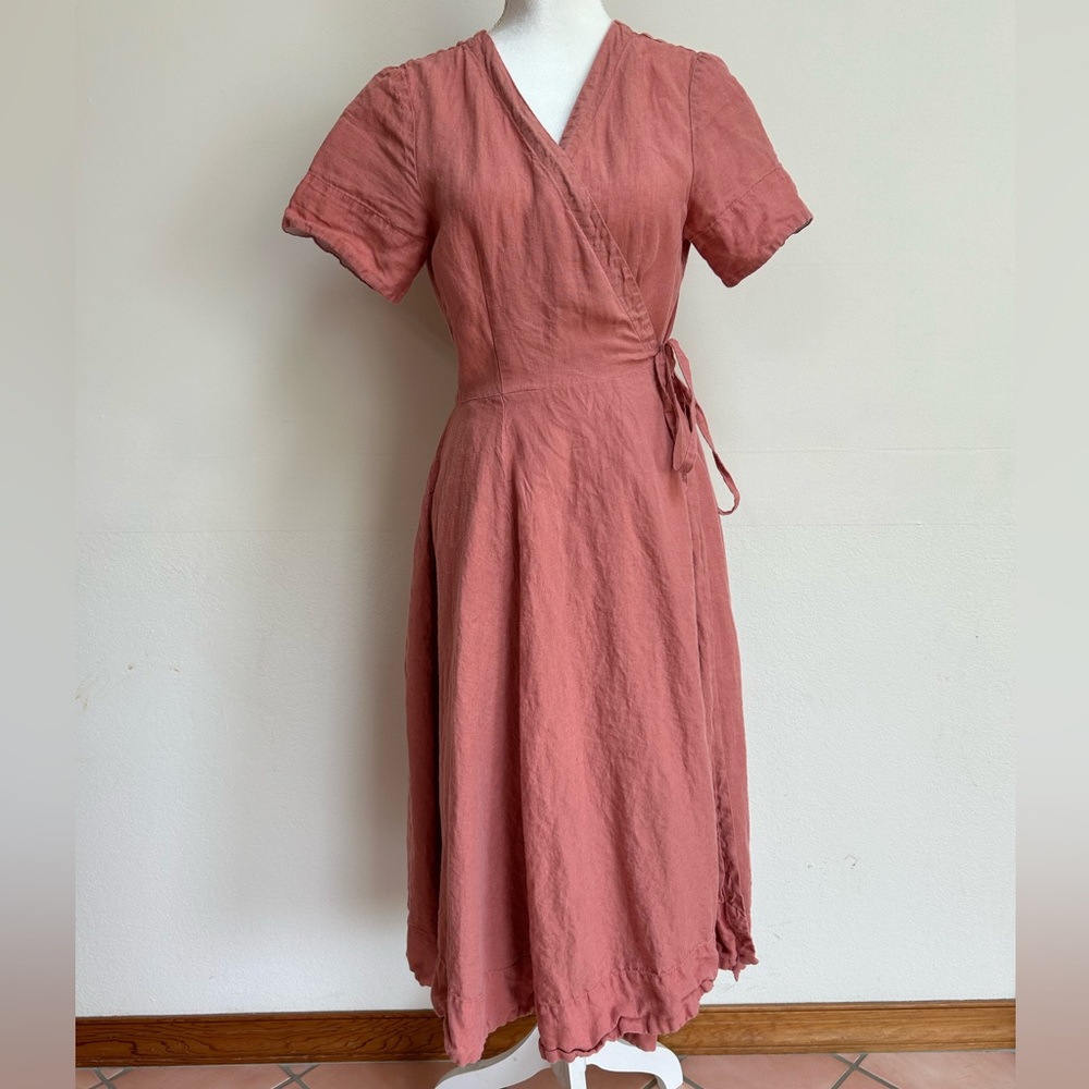 Son De Flor Classic Wrap Linen Dress medium